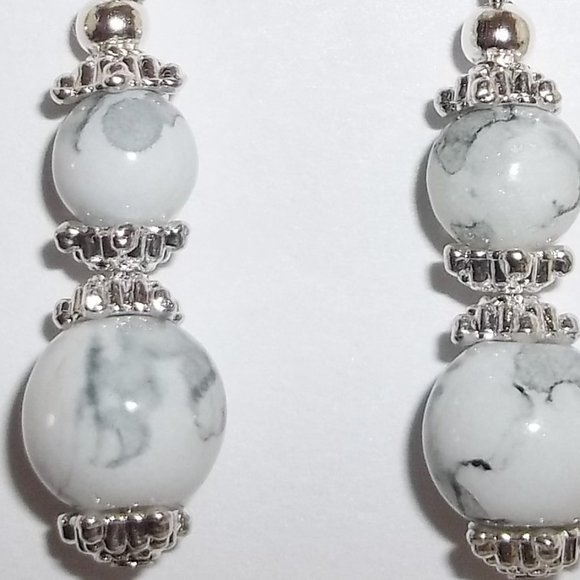 Grey & White Marble Earrings Set NWT Handmade Beaded Dangle Drop Jewelry 4075 - Picture 6 of 8